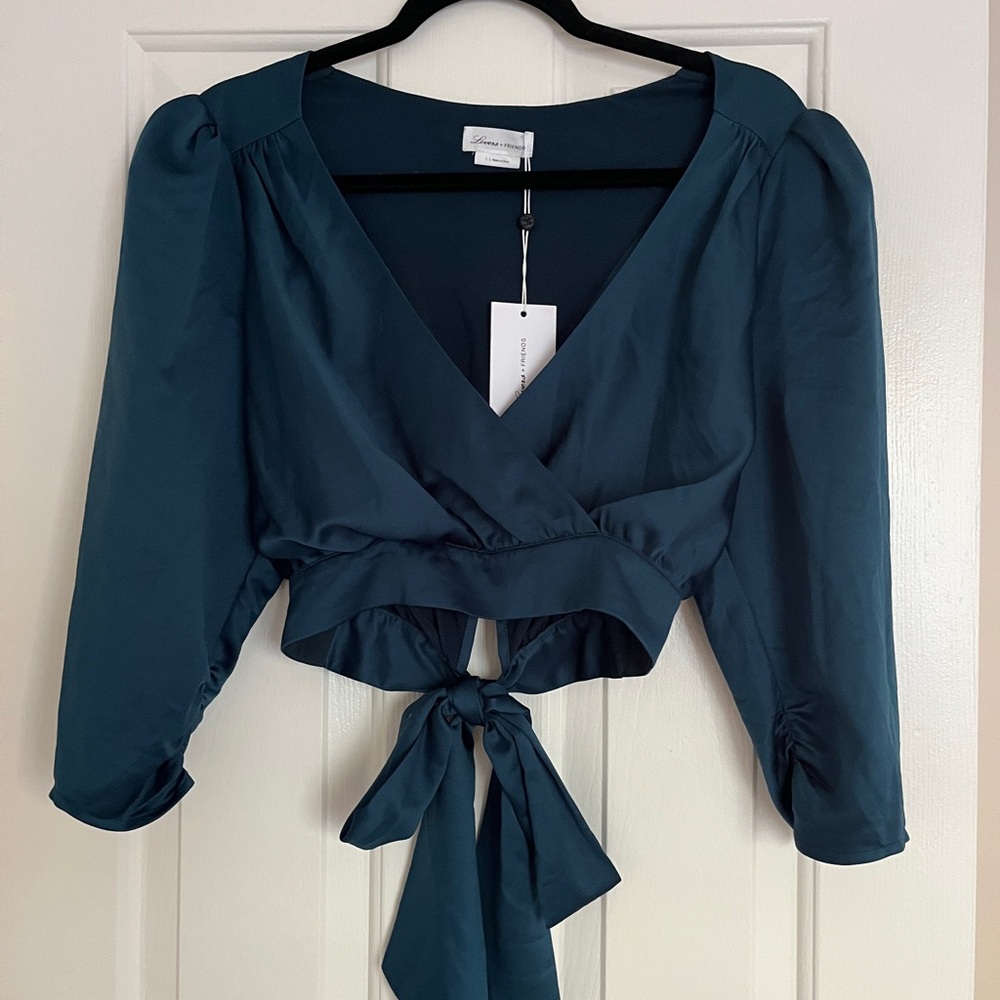 Lovers + Friends Deep Blue Wrap Blouse